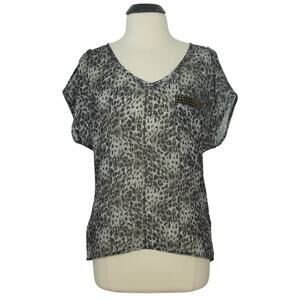 LOVE ON A HANGER Top S SMALL Womens Sheer Animal Print Cold Shoulders